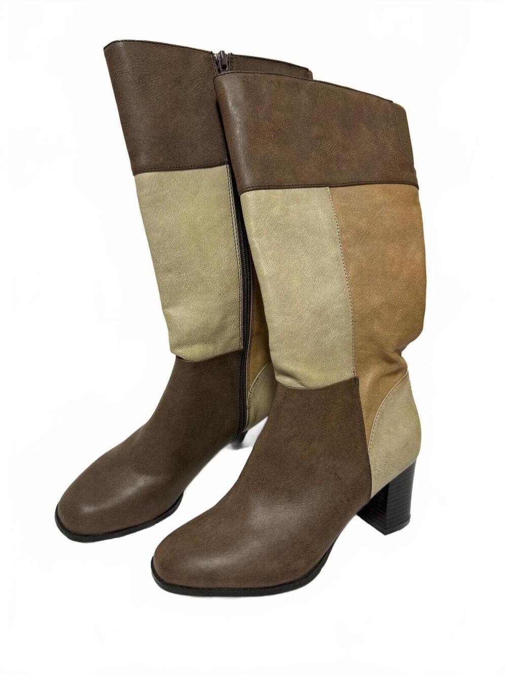 New York Transit Patchwork Colorblock Tall Boots Brown Tan Womens 6.5M
